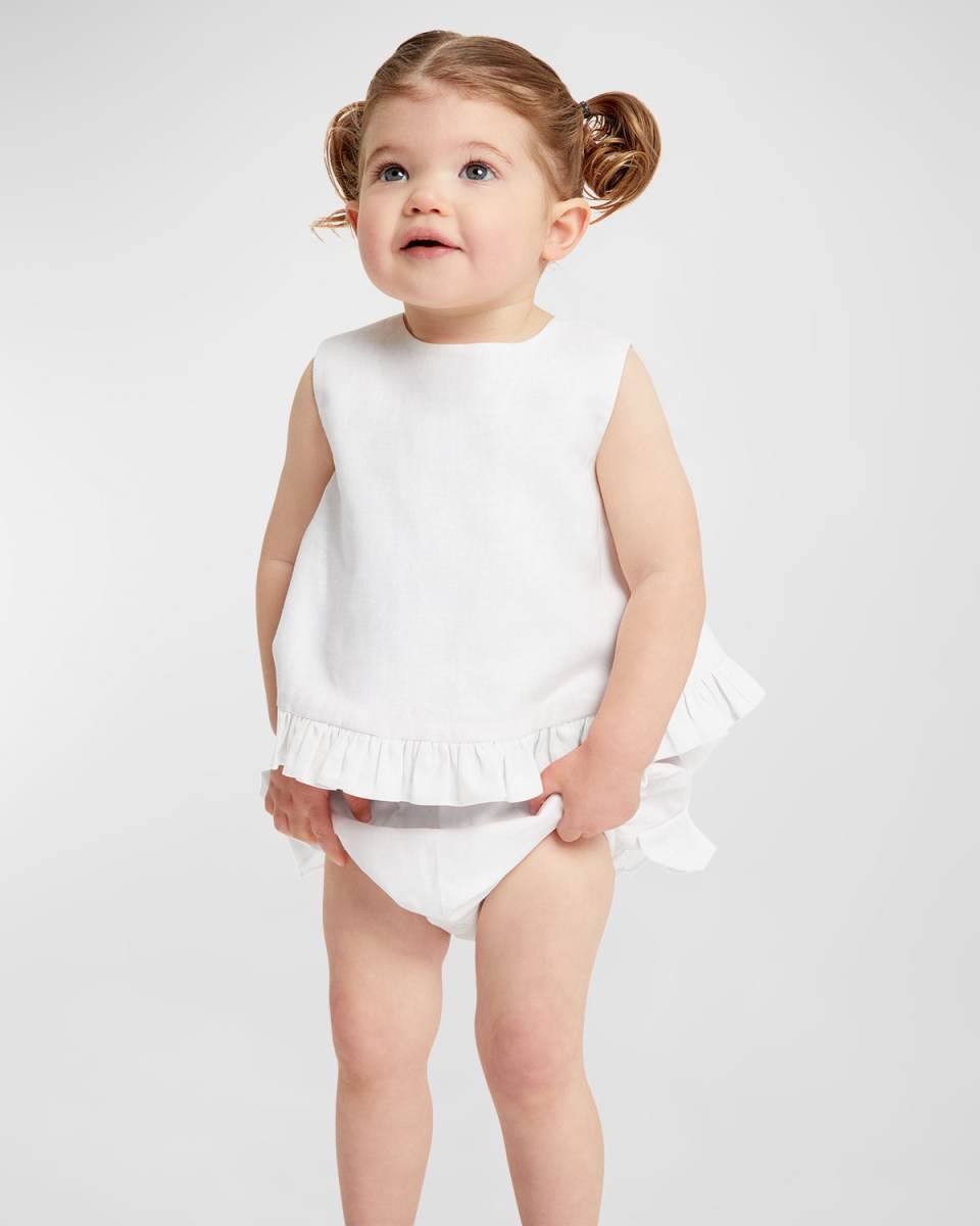 Girl's Brinley Linen and Cotton Ruffle Dress, Size 6M-